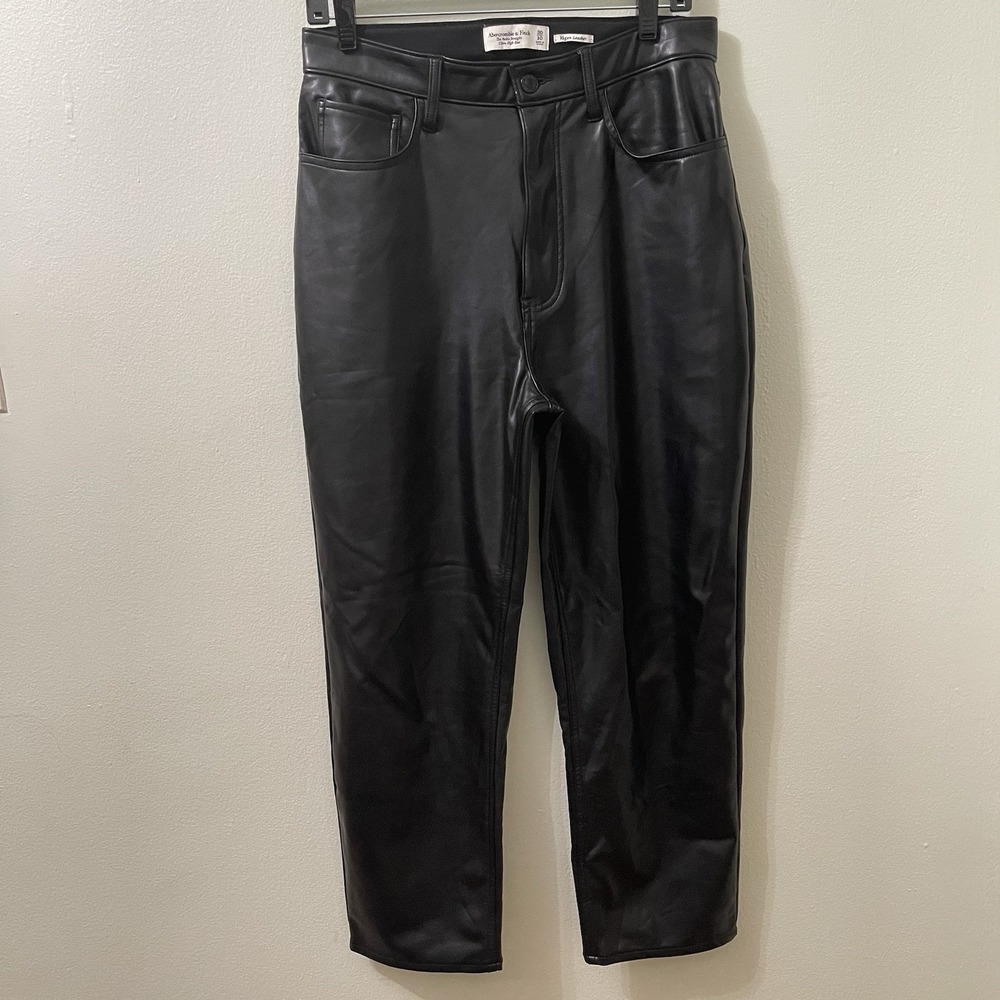 Abercrombie & Fitch Vegan Leather High Rise Ankle Straight Pants Black 30/10
